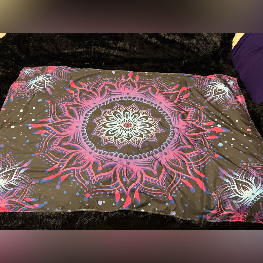 Boho Mandala Tapestry Pink Purple Psychedelic Wall Hanging 57 x 38